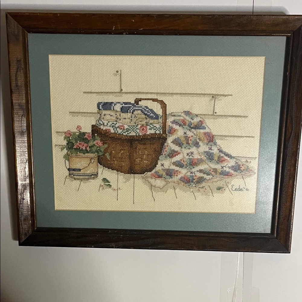😄Still life pettipoint artwork 1991 framed matted